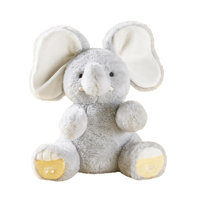BG-BABYGO Peekaboo Elephant Plush Soothing Toy Repeating Play Doll Newborn First Birthday Gift