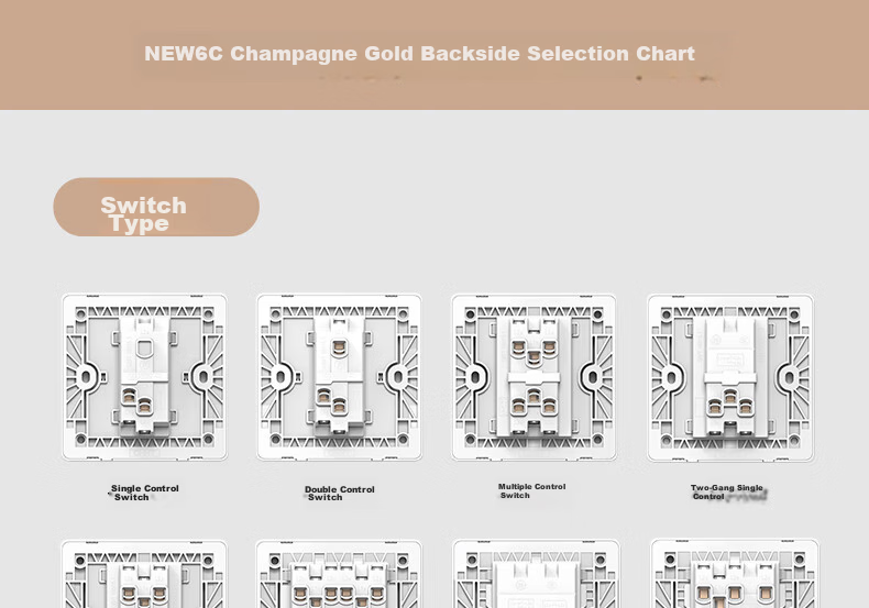 CHNT Switch Socket NEW6-C11102 Five-Hole Socket 6C Champagne Gold 10-Pack Socket Set 43
