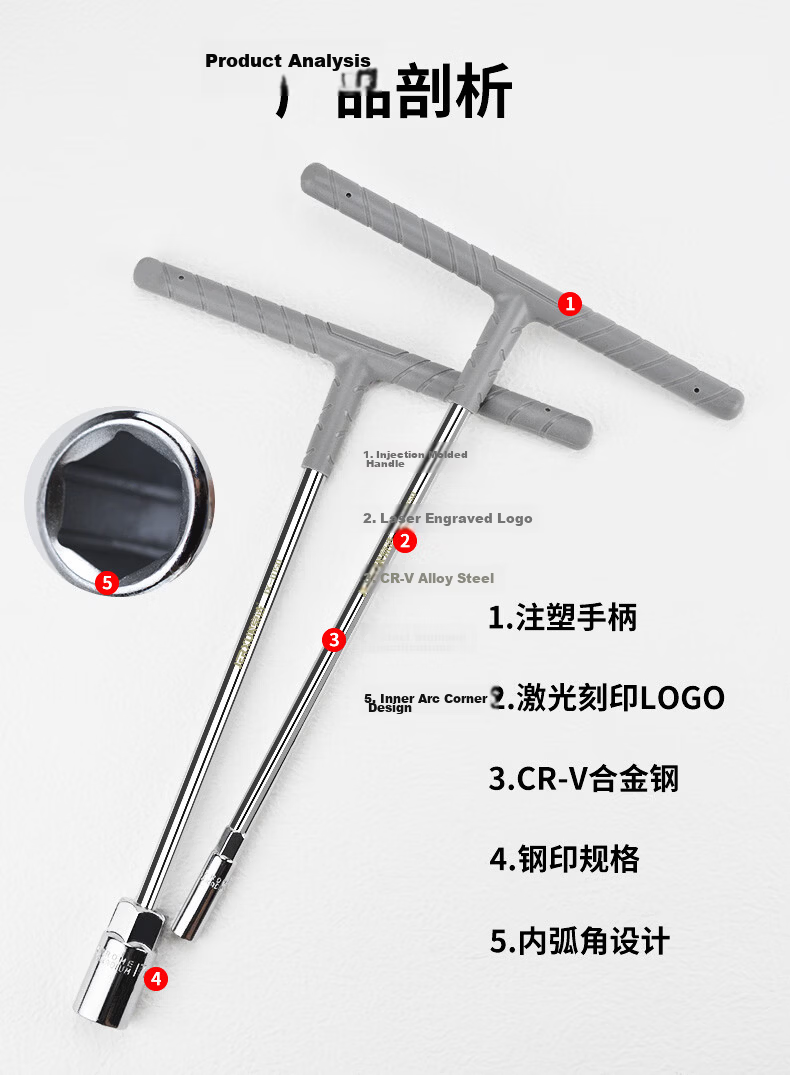 JERXUN 14mm T-Handle Hex Socket Wrench Extended T-Bar Automotive Motorcycle Tire Repair Tool 4