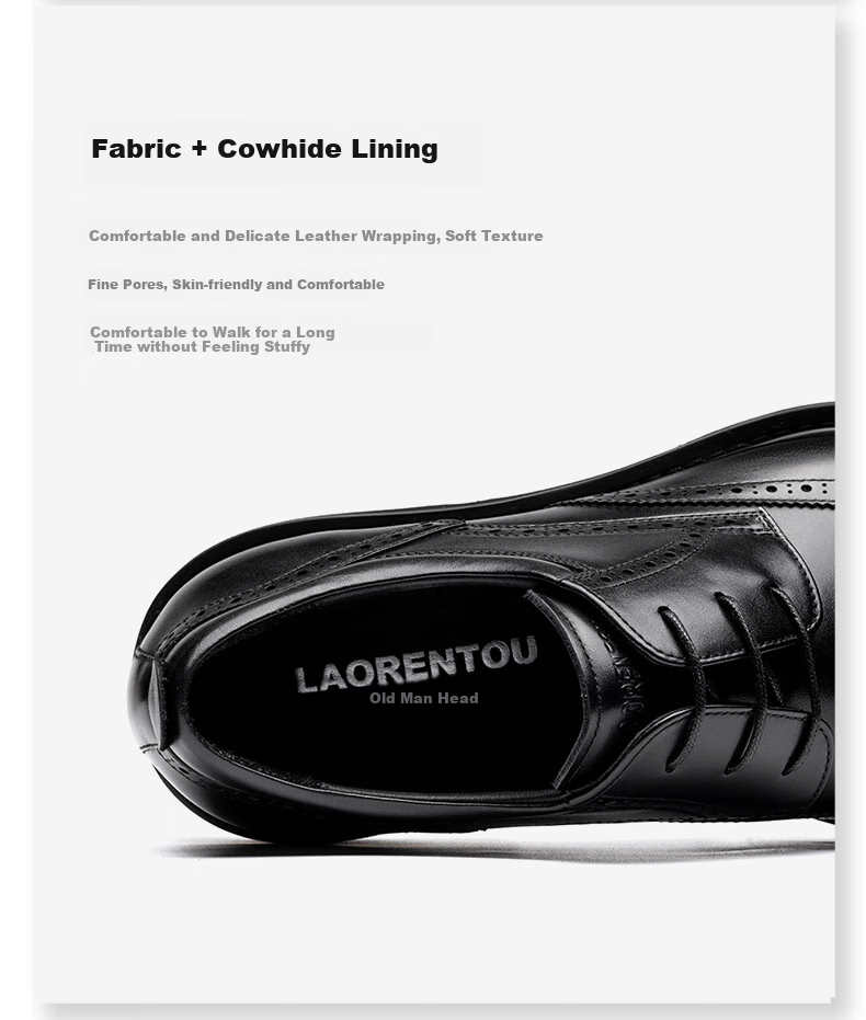 LAORENTOU Men's Leather Shoes, Business Casual Brogue Style Formal Shoes, High-Quality Brogue Brand Dress Shoes, LA11366, Black, Size 38 6