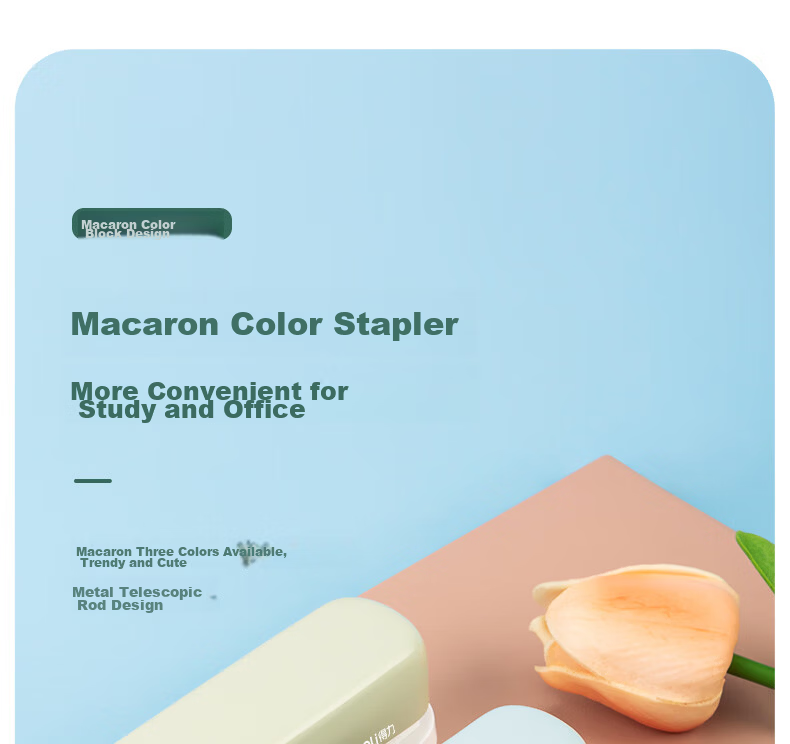 Deli 12# Student Office Stapler, Macaron Color, Compatible with 24/6 Or 26/6 Staples, Light Green, TA301-A 1