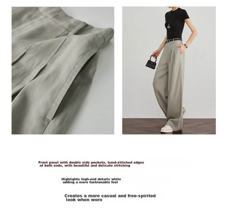 FAESSLIN Kochi Old Money Style Gray Linen Summer Thin Tencel High-Quality Draped Casual Wide-Leg Pants for Women 6