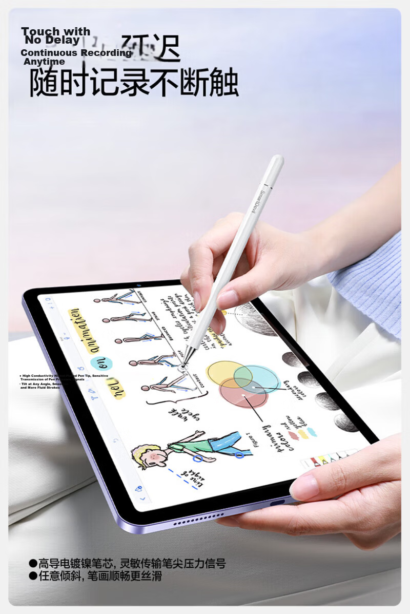 Shanmo Compatible iPad Stylus Apple Pencil Xiaomi Touch Pen Android Tablet Phone Drawing Learning 2-in-1 Touch Pen 7