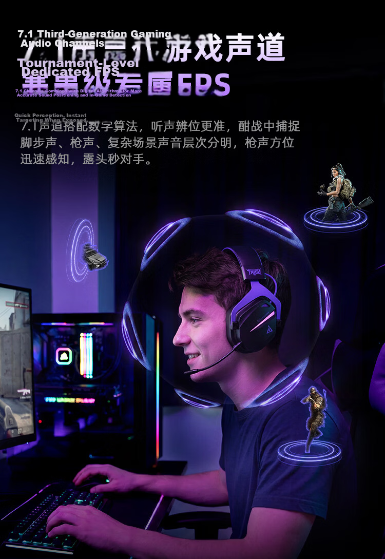 Taidu THS326 Quad-Mode Gaming Headset Bluetooth Wireless Over-Ear 7.1 Ice Cooling Magnetic Ear Cups Wired Esports Delta Operation Fearless FPS Sound Positioning Frostbite Edition 9