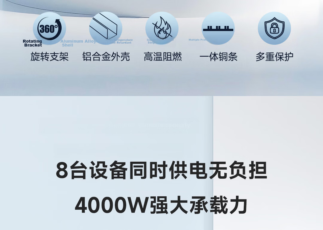 Lianggong Desktop Gaming Power Strip Socket 8-Outlet 5-Hole 2500W 10A Overload Switch Wireless 2