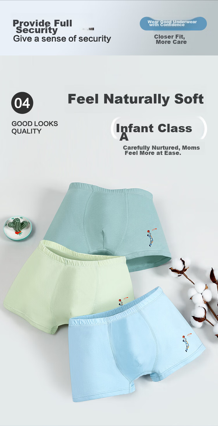 Hodohome Boys' Underwear with Mulberry Silk, 7A Grade Antibacterial Crotch Shorts, Cotton-Spandex Cartoon Bottom Pants for Boys, 301 165 5