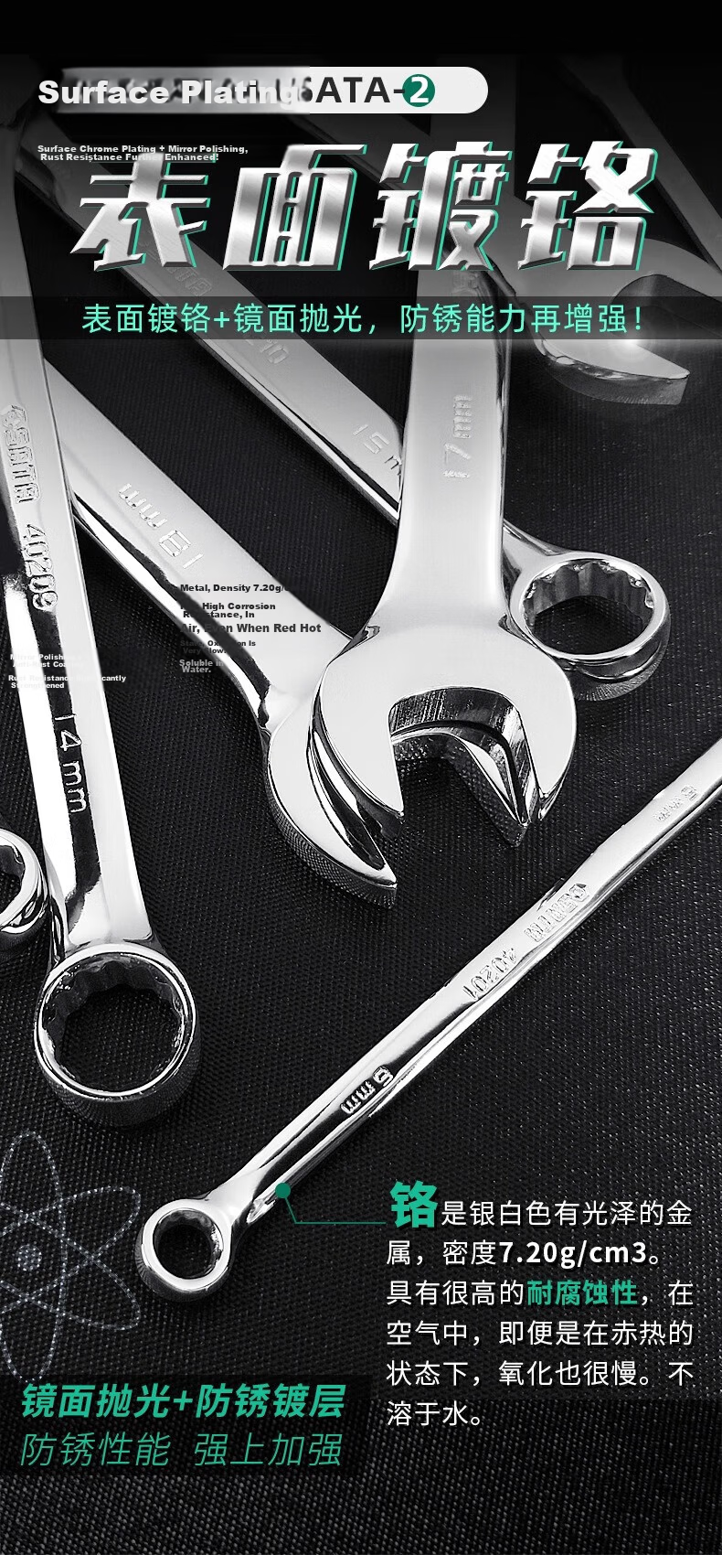 SATA Fully Polished Dual-Purpose Wrench, Adjustable Spanner, Open-End Wrench, Plum Blossom Wrench, Automotive Repair Ratchet Wrench, 8mm, 40203 9
