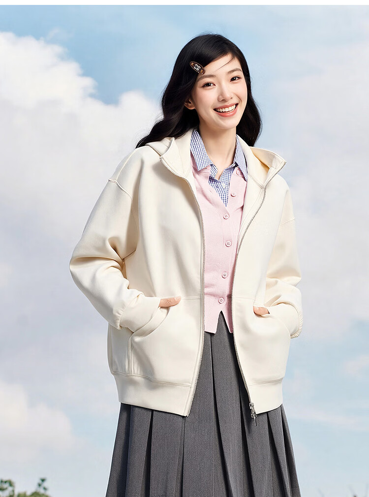 Semir Forest Soft Cotton Women's Solid Color Loose Fit Casual Hoodie Jacket 2025 Autumn Mall Style 101525108008 25