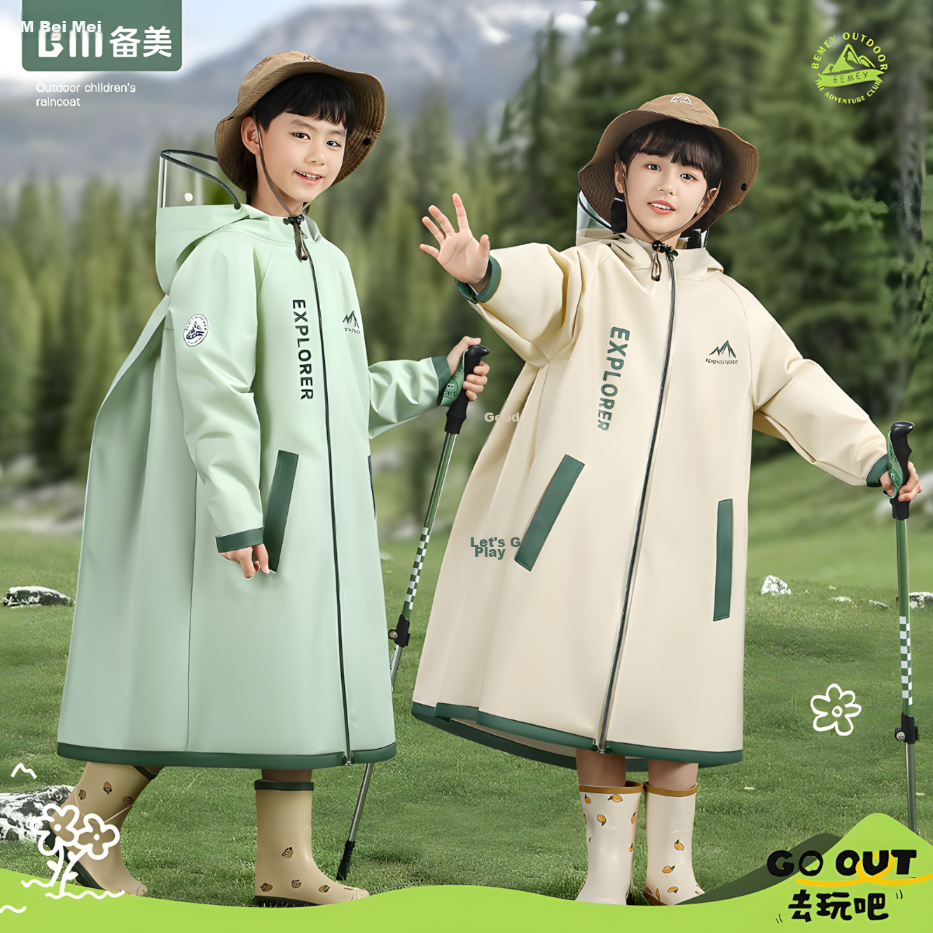 Beimei Children's Raincoat Long Full-Body Waterproof School Rain Poncho with Backpack Cover for Boys and Girls