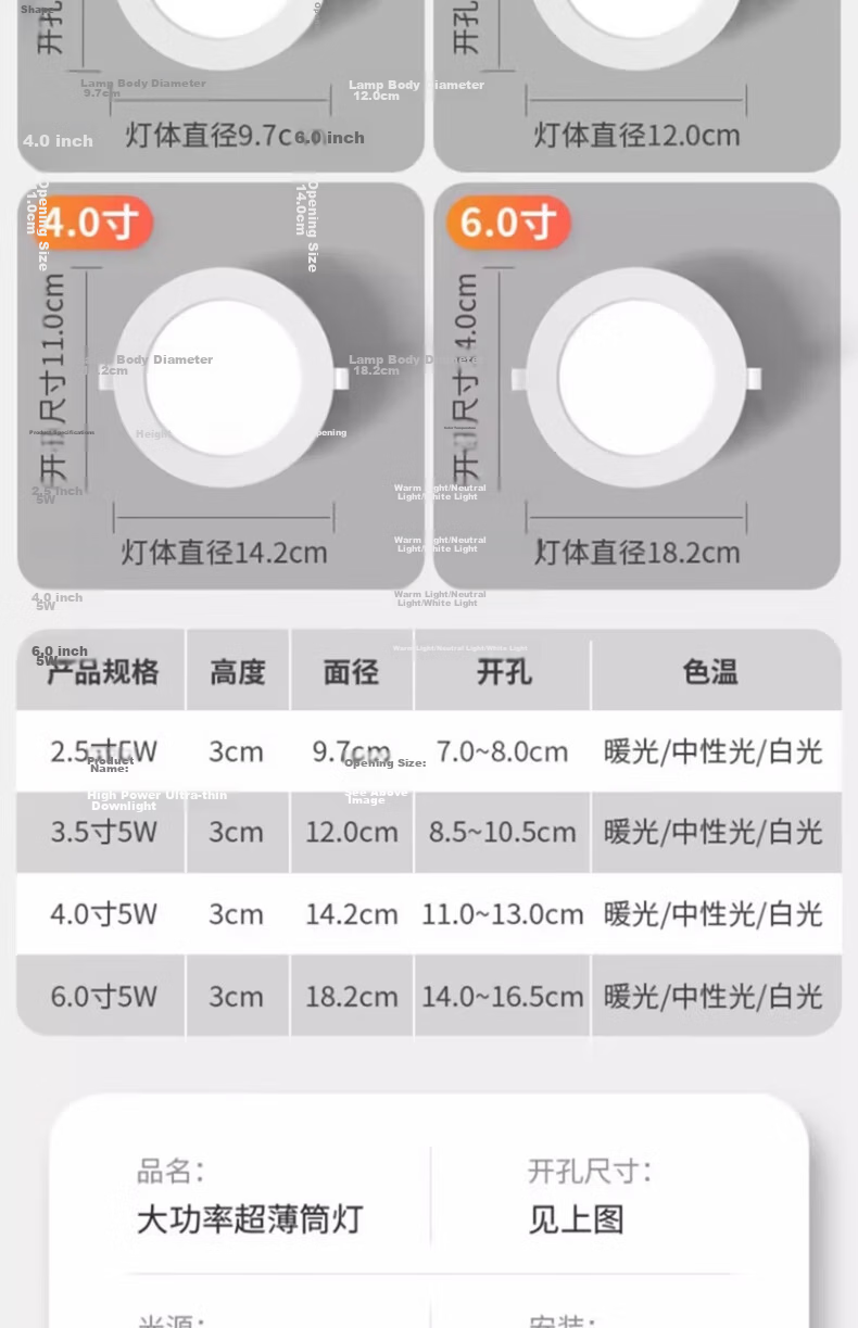 Fanyao LED Downlight 2.5 Inch 5W Neutral Light 4000K Ultra-thin Recessed Ceiling Light Crystal Lamp Cutout Size 75-85mm 15