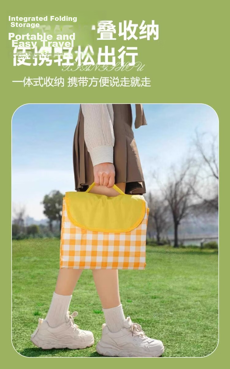 Beifute Picnic Mat Moisture-Proof Thickened Outdoor Camping Mat Yellow Checkered 2m x 2m Seats 8 People 8