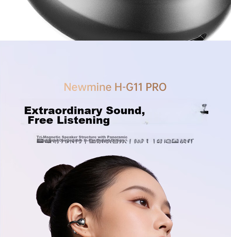 Newmine [Latest 2026 Model | Unaltered Original Sound] Ear-Clip Bluetooth Headphones, Wireless Open-Ear Non-In Running Call Noise-Cancelling Ultra-Long Battery Life for International Travel Translation, Gentle on Ears 3