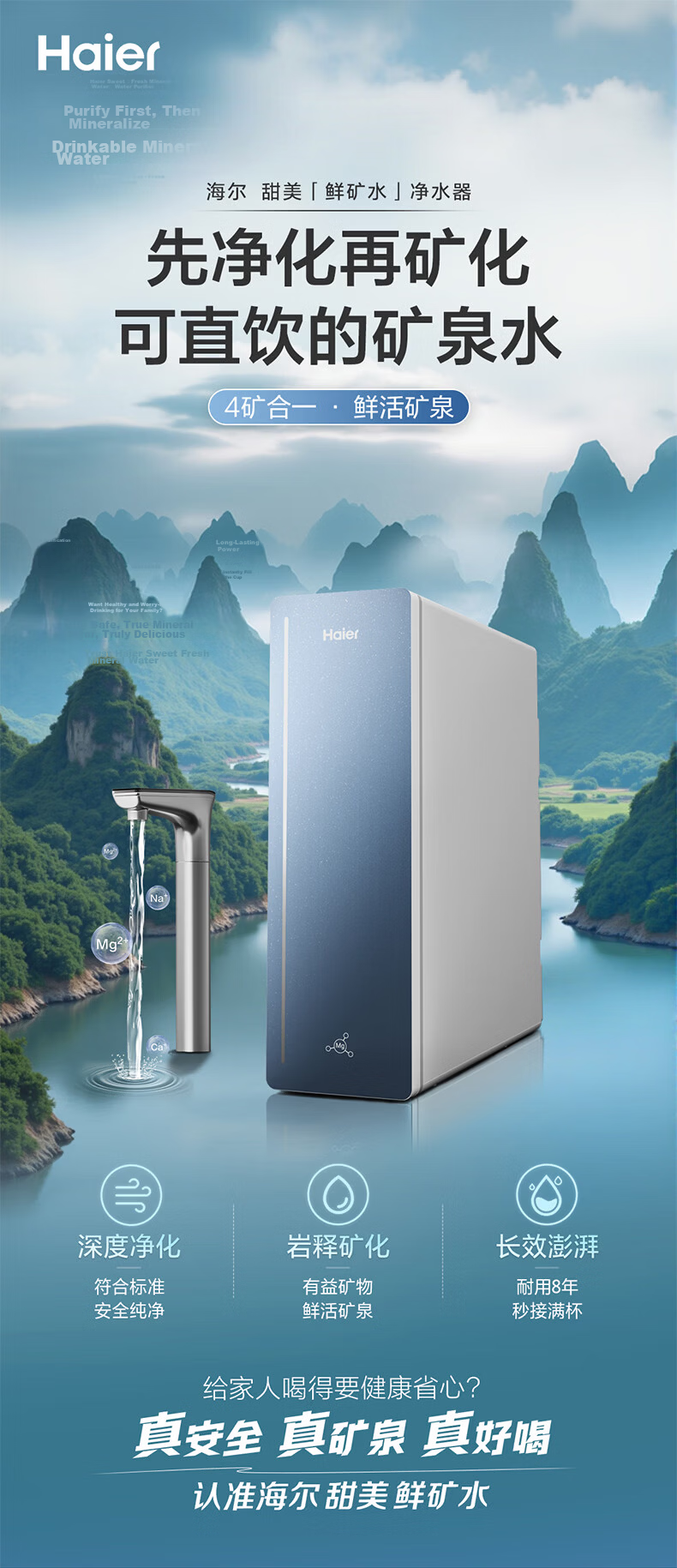 Haier Sweet Fresh Mineral Water 1600G Water Purifier 6-Year RO Membrane Mineral Fresh Water Household Kitchen Undersink Water Filter R957 [JD Exclusive] 2
