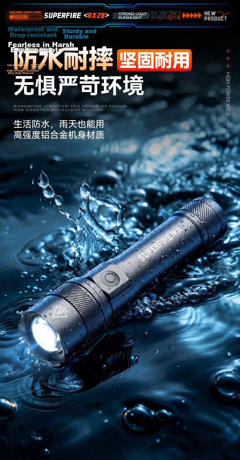 SupFire RX28 Zoomable Flashlight High Brightness Long Battery Life Portable Military Outdoor Emergency Light 13