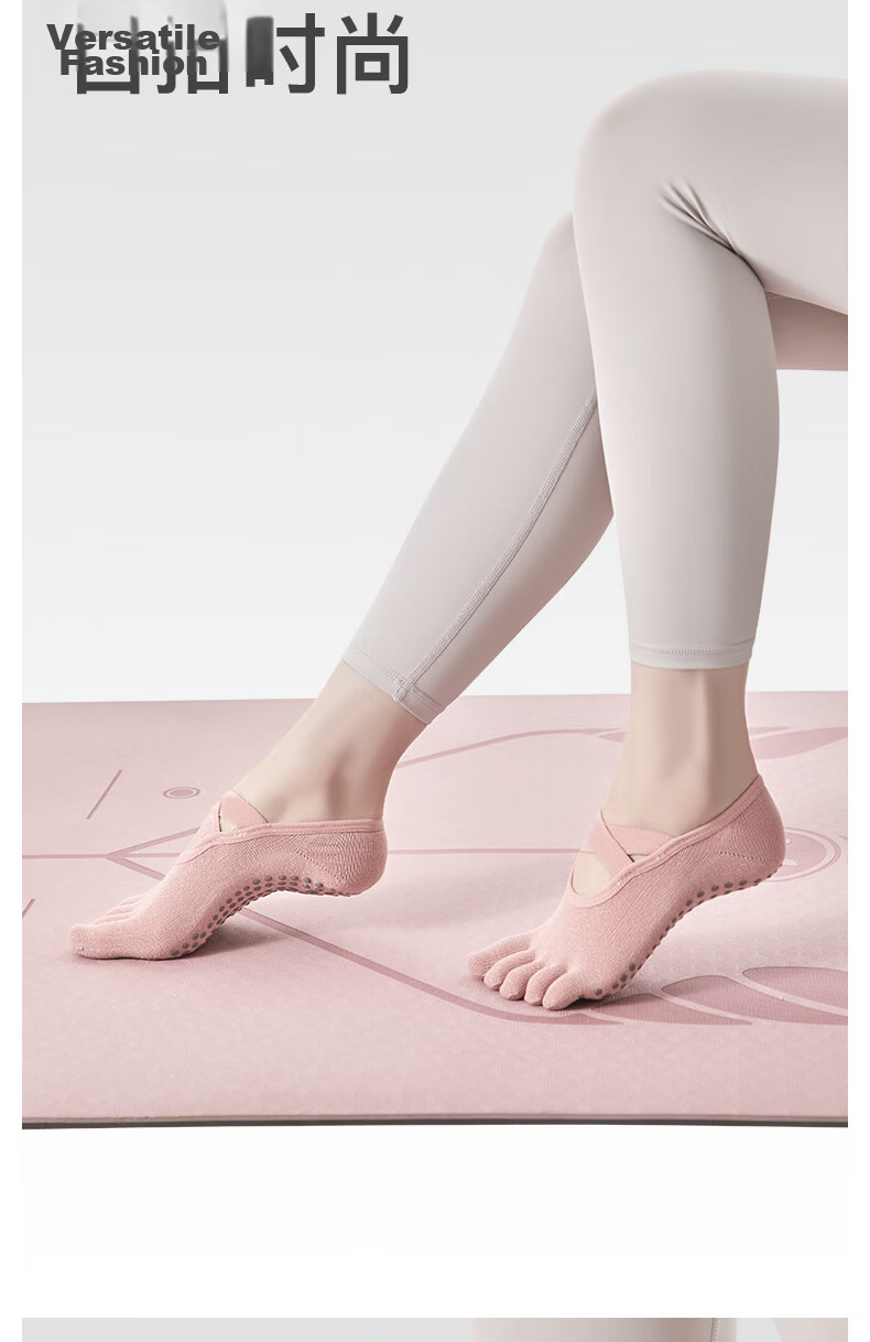 Duweike Non-Slip Yoga Socks Pilates Five-Toe Socks Women's Indoor Floor Sports Dance Socks with Straps Pink 2 Pairs Set 4