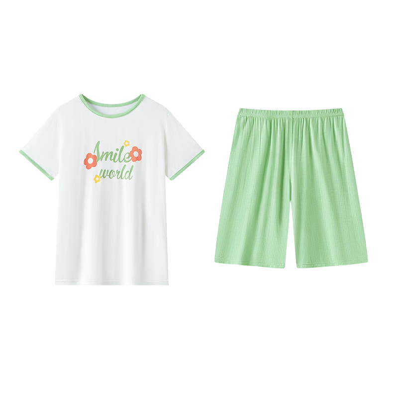 DEESHA [7A Antibacterial Comfort] Children's Pajama Set, Air Conditioning Wear, Spring And Autumn Girls' Cooling Short-Sleeve Loungewear for Older Kids