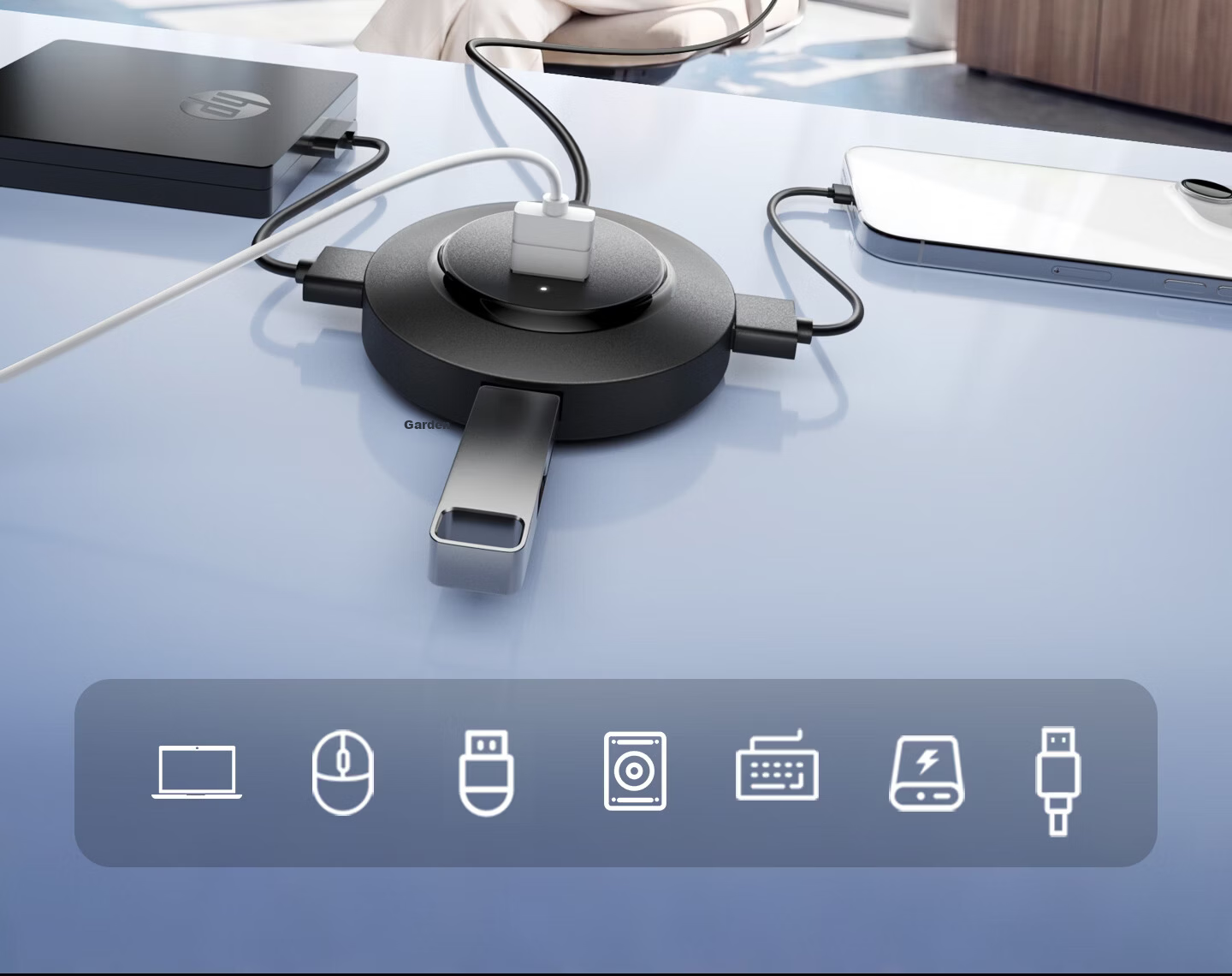HP Laptop USB Multi-Port Hub Dock Extension Adapter USB Expander CT120E Black 2.0m 6