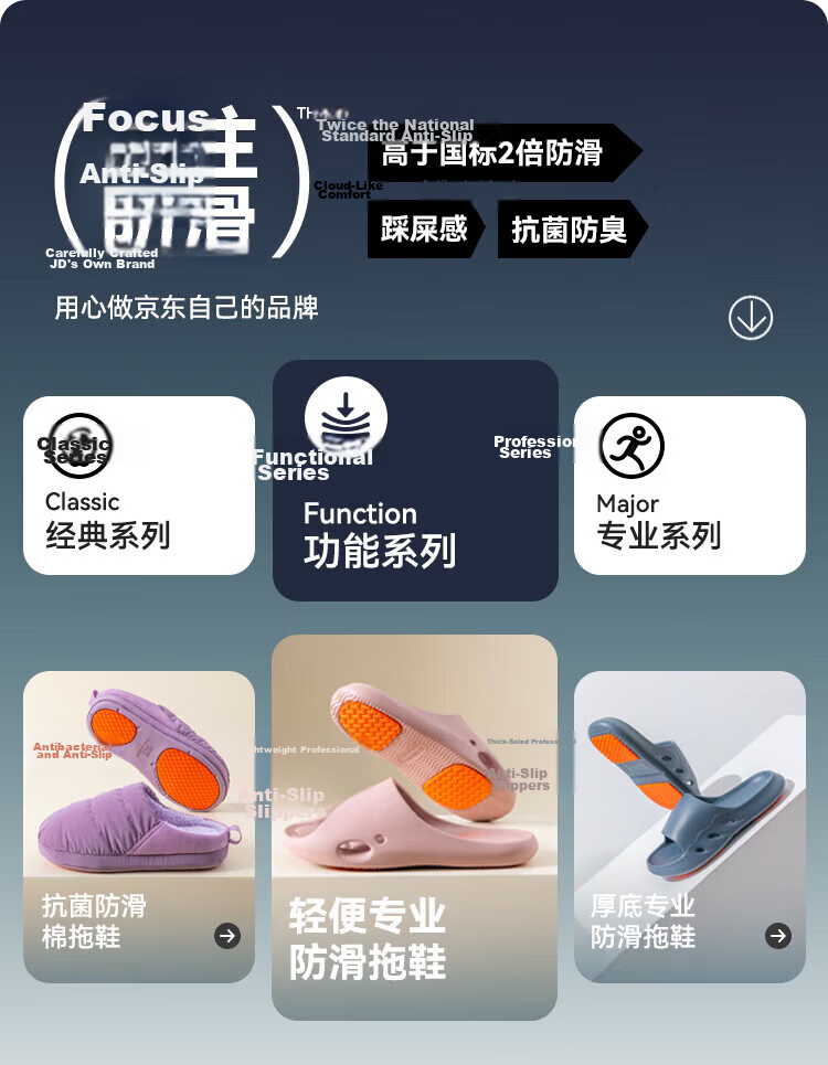 JD Jingzao True Non-Slip Bathroom Slippers EVA Odor-Resistant Elderly Pregnant Women New Men's Carbon Gray Size 41-42 2