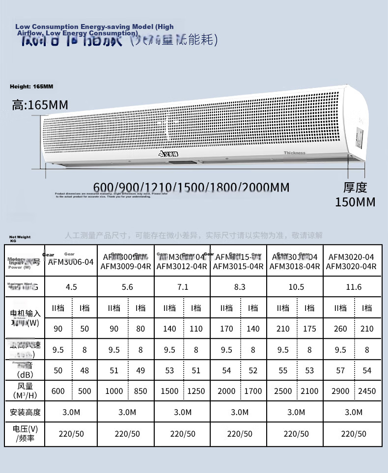 Airmate 900mm Remote Control Air Curtain Commercial AFM3009-04R Wind Screen Air Door for Restaurants Shops Supermarket Entrance 9