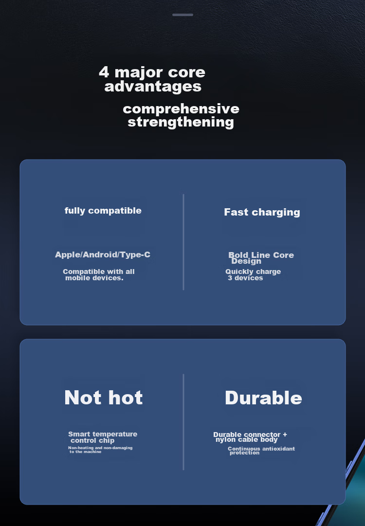 BIAZE Three-In Data Cable, Type-C Fast Charging Cable 100W, Three-In Charging Cable for Car Use, Compatible with Apple IPhone 18/17/16/15/14/13, Huawei, Xiaomi, Android Phones 2