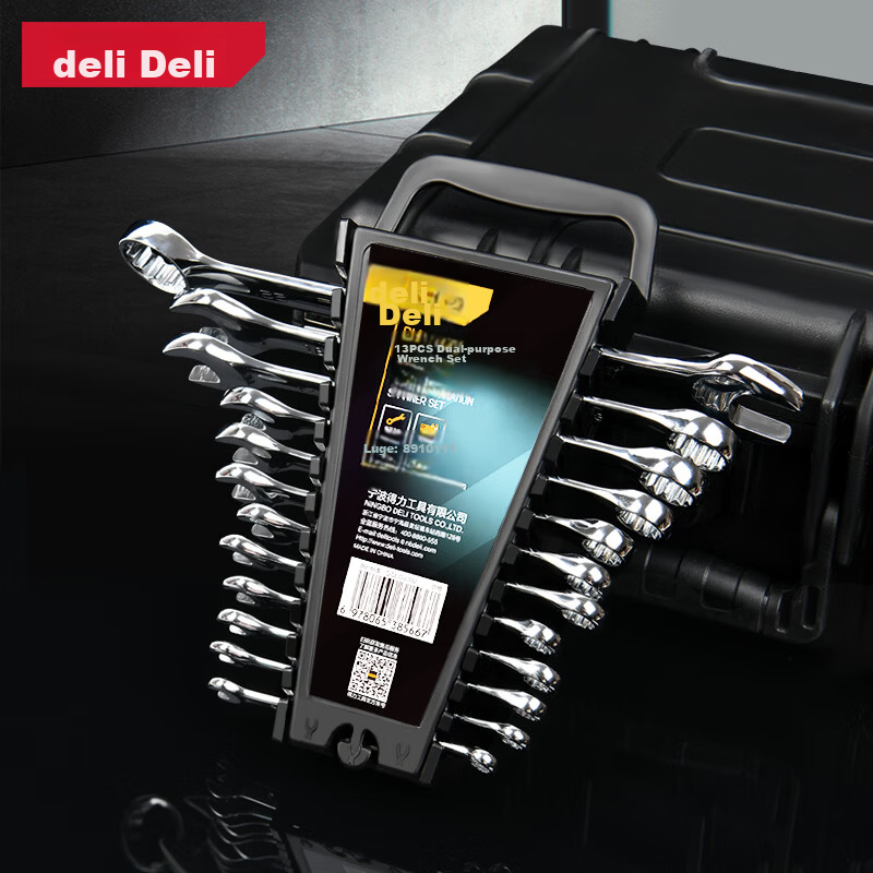 Deli Plum Blossom Dual-Use Wrench Set 13-Piece Plastic Frame Labor-Saving Quick Auto Repair Mechanical Maintenance Tool Kit Special Supply for Enterprise Procurement