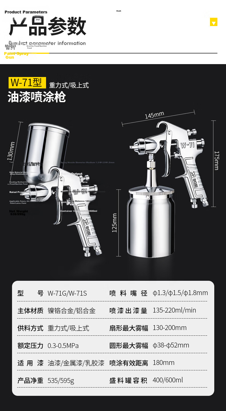 BOSI BS531853 3.0 Upper Cup Pneumatic High Atomization Mini Paint Spray Gun for Furniture and Automotive Use 7