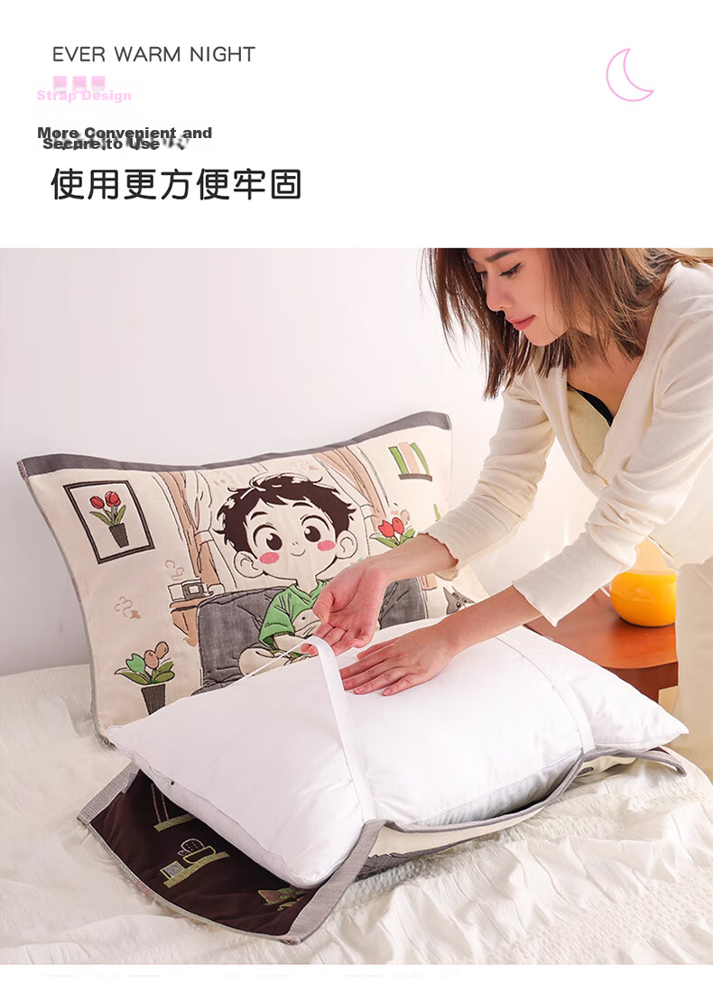 MUJI A-Class 100% Cotton Gauze Pillowcase Cute Pure Cotton Pillow Cover Anti-Slip Pillowcase Pair 52*75cm 6