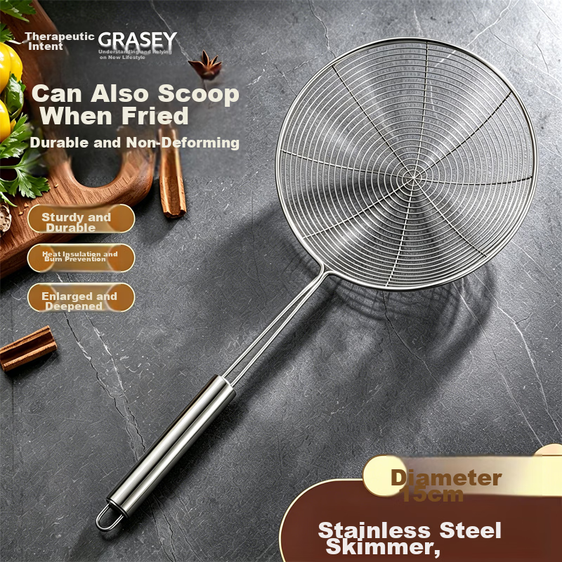 Guangyi Stainless Steel Wire Skimmer Strainer Large Fine Mesh Oil Frying Ladle GY8077