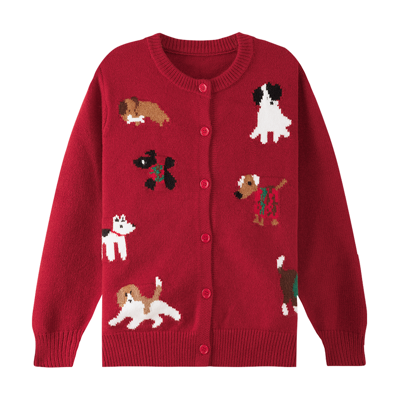 Zuo Xi Girls' Sweater Cardigan Autumn Winter 2025 New Red Knit Jacket for Big Girls Gray Size 150