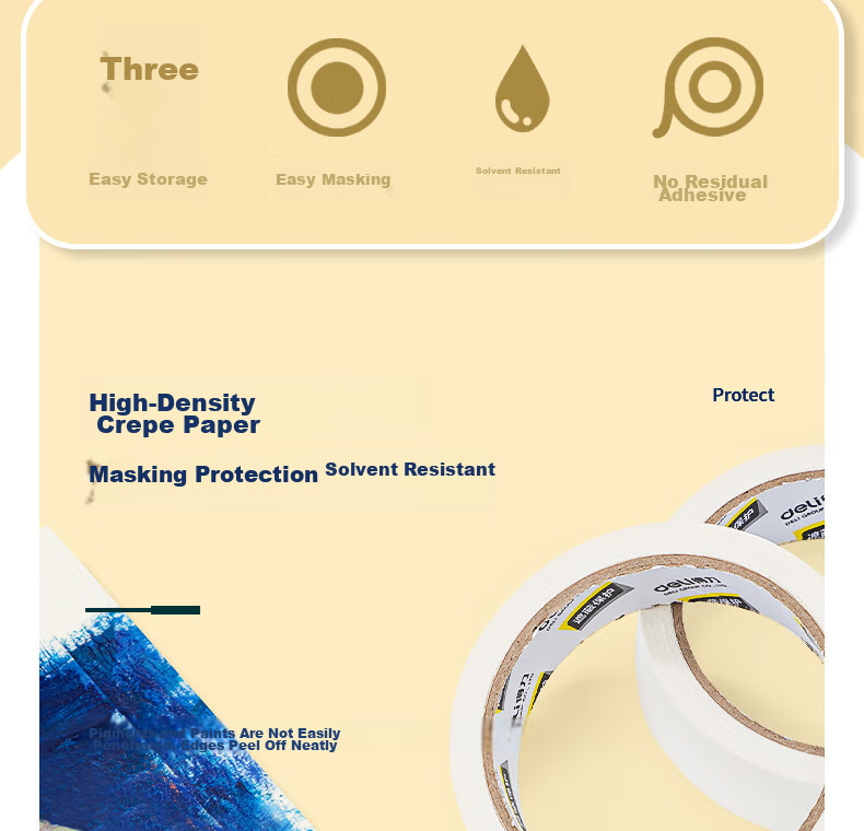 Deli Masking Tape 20mm x 20y x 145μm Art Craft Color Separation Renovation Protective Film Paint Brush Protection Non-marking Study Supplies 6 Rolls 30667 3