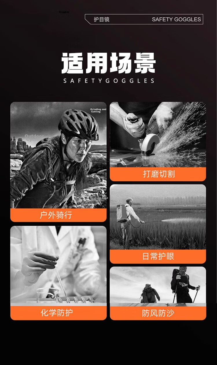 Andatong Protective Goggles Windproof Anti-Fog Pollen Dust Resistant Compatible with Prescription Glasses Cut-Resistant Splash-Proof Fully Enclosed Cycling Safety Glasses High Strength Orange [Next Da 3