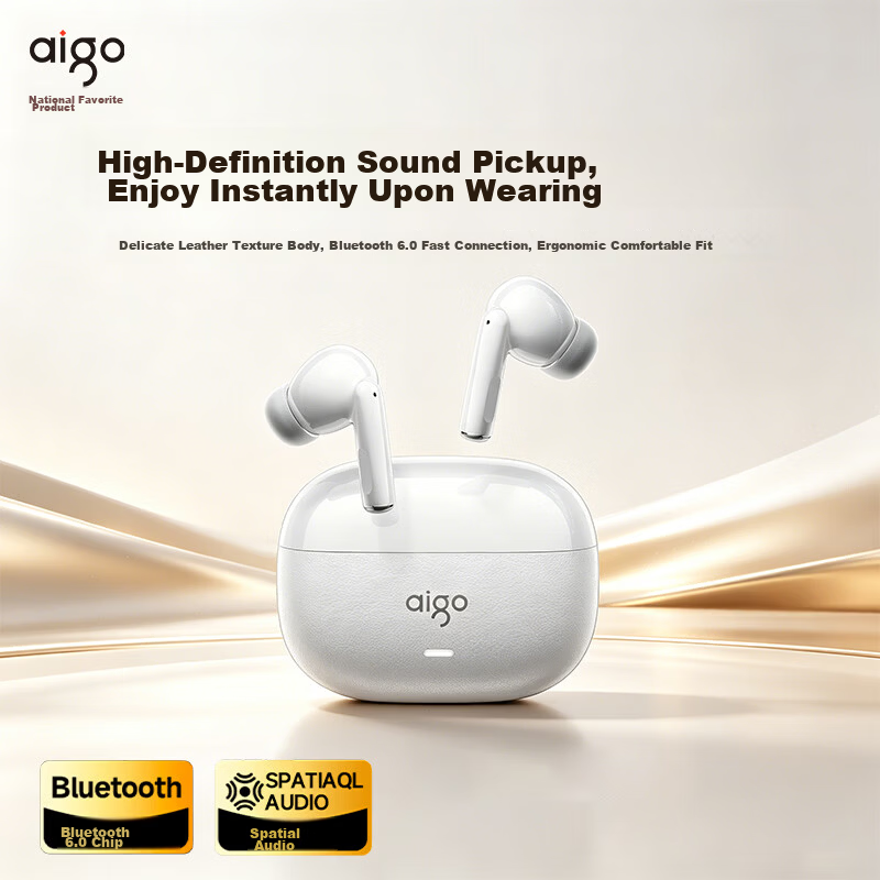Aigo Bluetooth Earphones, In-Ear TWS Sports Comfortable Wireless Headphones, Bluetooth 5.0, Long Battery Life, Call Noise Reduction, Tq18 White