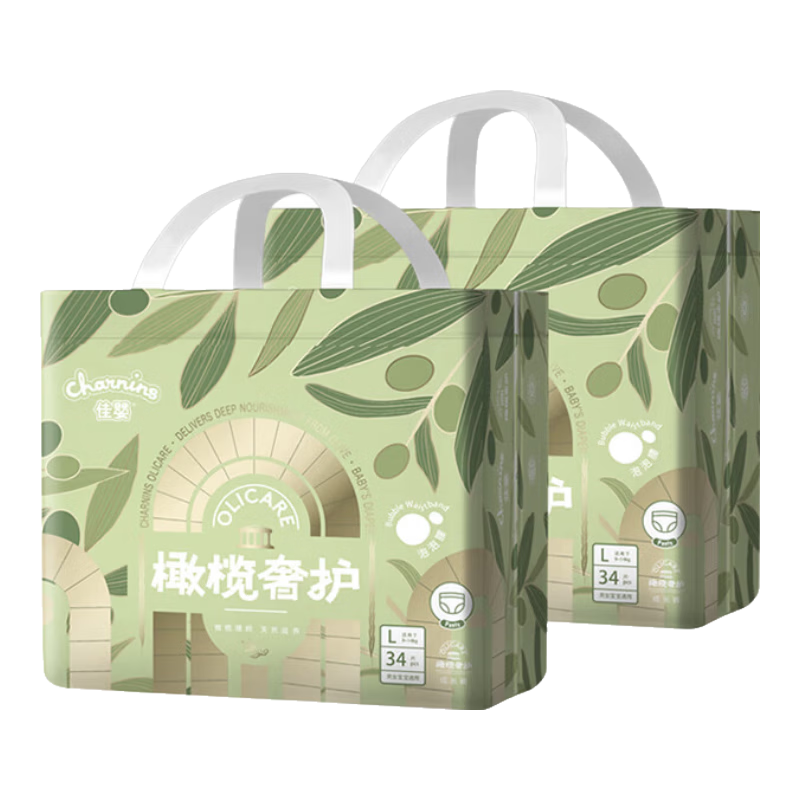 Jiaying Olive Luxury Care Pull-Up Pants L Size 68pcs (5-10KG) Baby Diapers Ultra-Thin Unisex Toddler Training Pants
