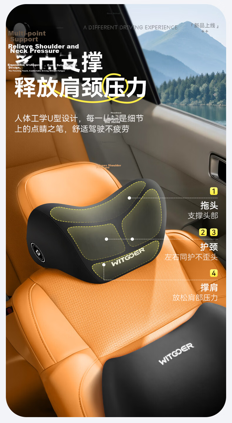 Zhiguozhe Car Headrest Neck Pillow Premium Memory Foam Neck Support Cushion for Driver Seat Long-Distance Travel 4