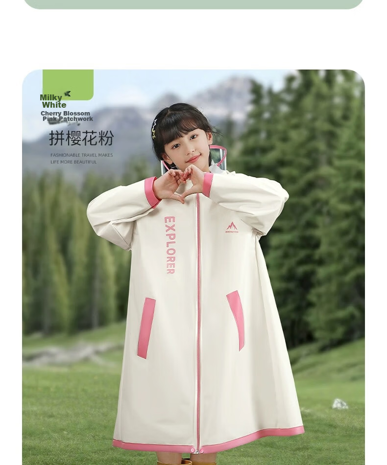 Beimei Children's Raincoat Long Full-Body Waterproof School Rain Poncho with Backpack Cover for Boys and Girls 15