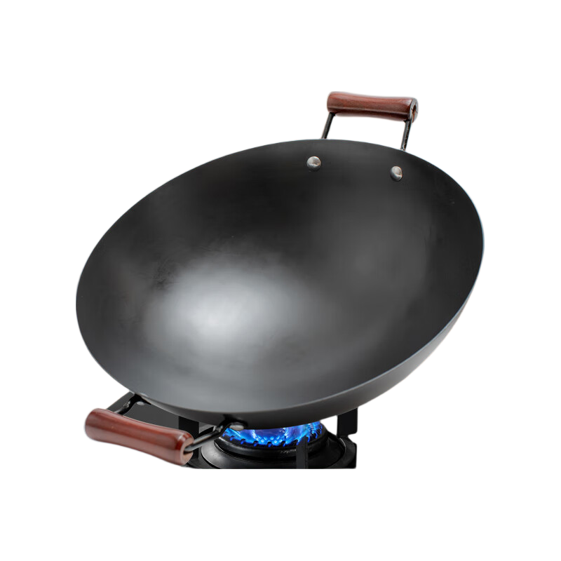 Jitiechui Iron Wok from Zhangqiu, Uncoated, Non-Stick, Double-Handled Round Bottom Wok for Gas Stove Cooking, 38cm