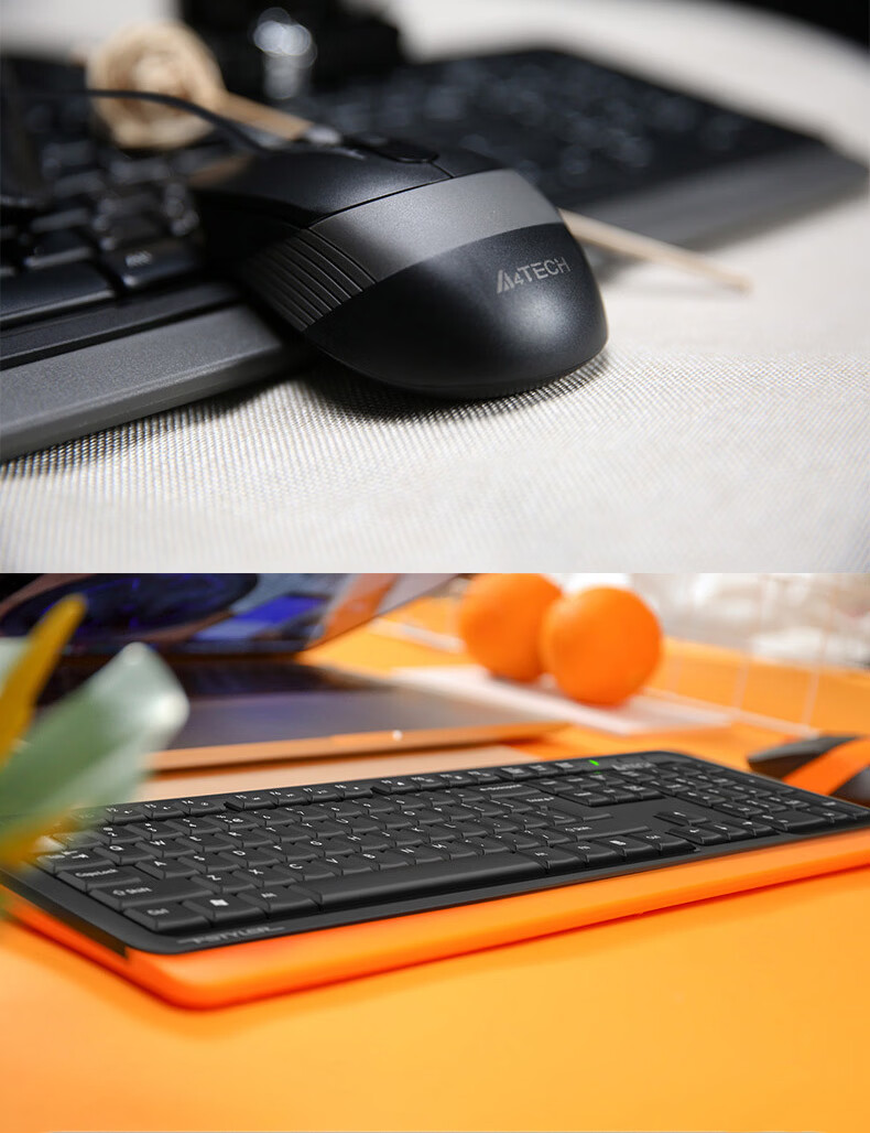 A4TECH F1512, 103-Key Wired Keyboard And Mouse Set, Wired Keyboard And Mouse Combo for Computer, Thin Film Keyboard with Good Typing Feel, Fei Shidai, Elegant Black, Wired 16