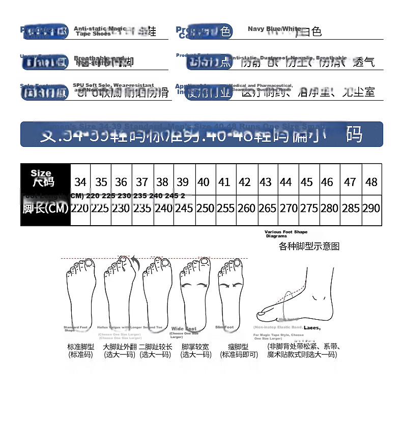 Mulang Anti-Static Velcro Single Mesh Shoes Breathable Dustproof Cleanroom Electronic Factory Work Shoes Thickened Soft Sole Navy Blue PU Sole Velcro Single Mesh Shoes Size 40 4