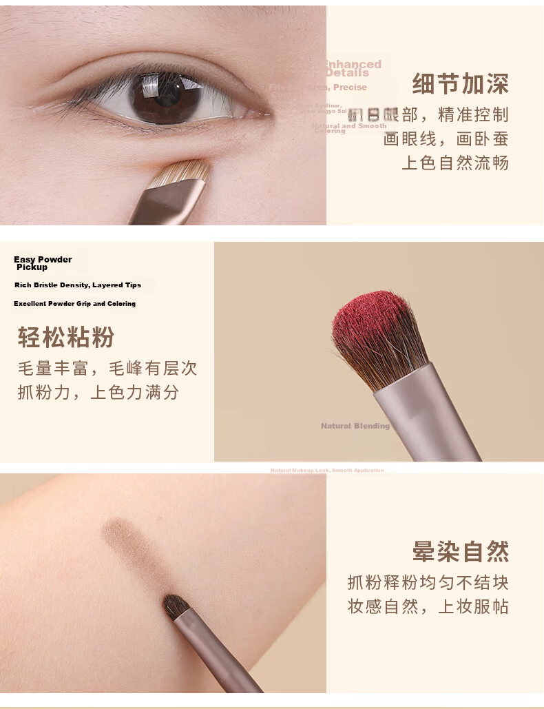 MSQ 10-Piece Mocha Animal Hair Makeup Brush Set - Loose Powder Brush, Blush Brush, Contour Brush, Nose Shadow Brush, Eyeshadow Brush Beauty Tools 9