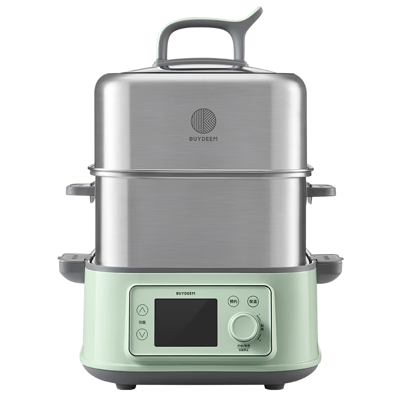 Buydeem Electric Steamer Home Stainless Steel 0-Coating Electric Stew Pot Multi-Functional Large Capacity Steam Cooker G76 Light Green Single Pot Only