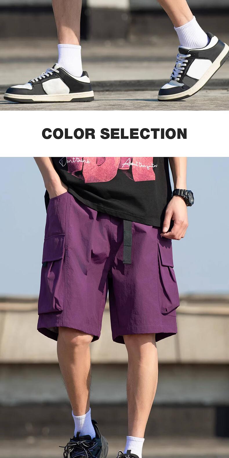 JEEP SPIRIT Men's Shorts 2026 Summer Casual Cargo Loose Fit Knee-Length Pants Black XL 9