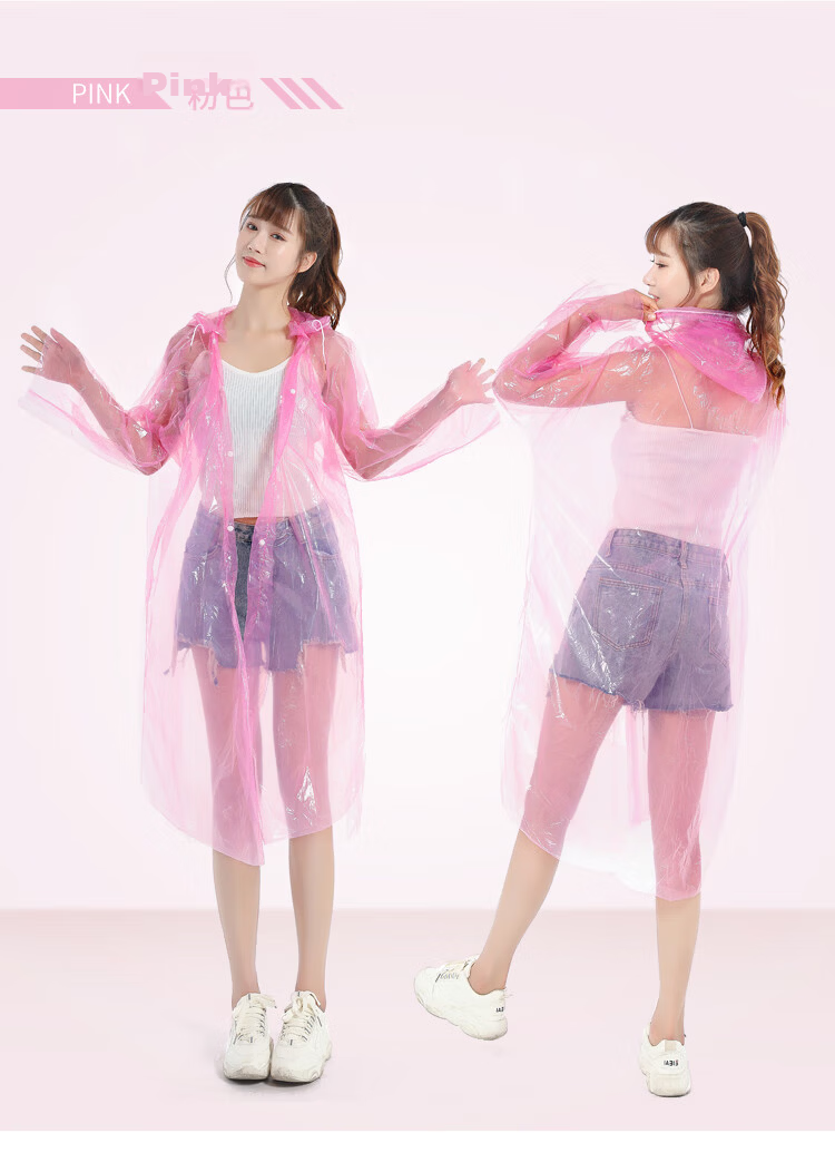 Xinqin Disposable Raincoat for Adults with Hood, Rope Buckle, Travel Outdoor Rainwear, Disposable Poncho, 6 Pieces in Random Colors 12