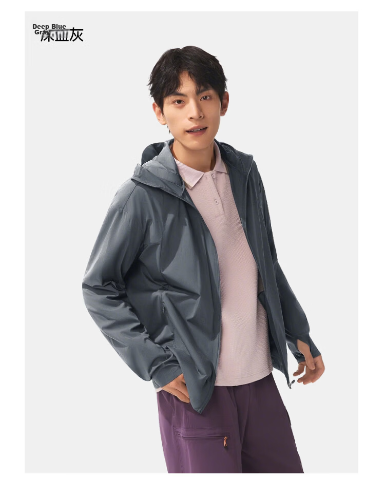 Beneunder Men's Sunscreen Jacket Thin Skin Jacket Ice Silk UV Protection Cooling Breathable Outdoor TS407 Dark Blue Gray S 31
