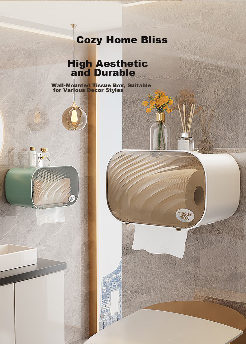 Baoshi Wall-Mounted Toilet Paper Holder No-Drill Tissue Box Facial Towel Storage Rack White 20