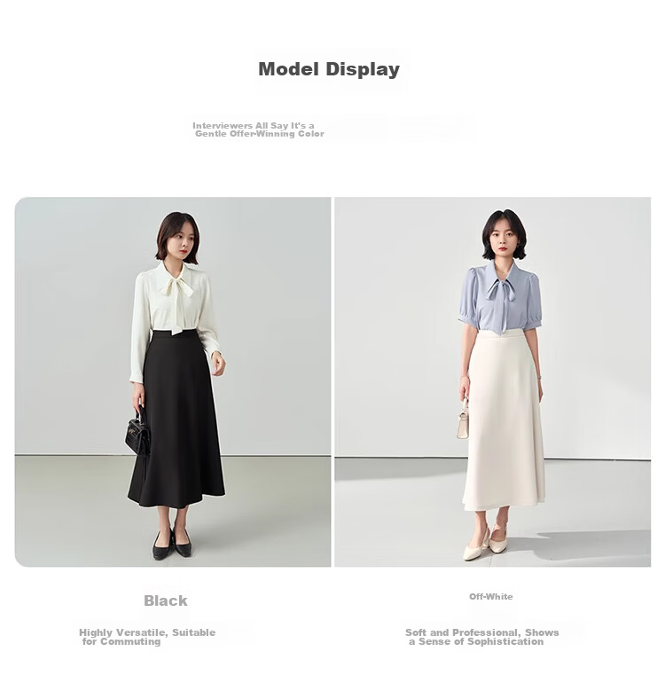 Bodexiaojie A-Line Long Dress, Women's Formal Umbrella Skirt, Professional Long Skirt, Shirt Skirt, Interview Dress, Black Midi Skirt, Size L 17
