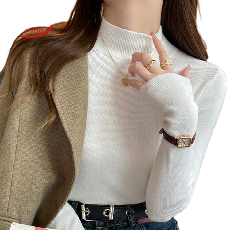 LangSha Knitted Base Layer for Women, Fall/Winter 2025 New Half Turtleneck Thickened Chanel-Style Inner Sweater, Warm Base Layer Top