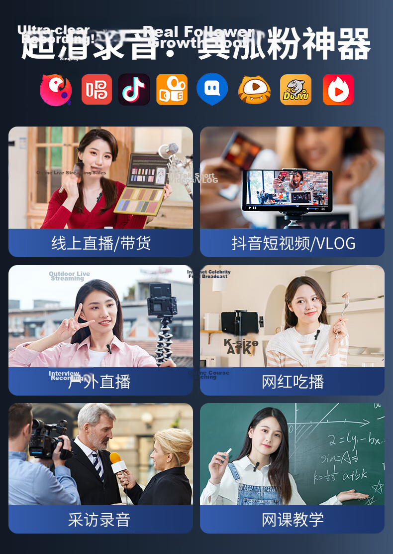 Aigo S28 Wireless Lavalier Microphone Mini Clip-on Mic for Live Streaming Outdoor Interview Short Video Conference Recording Professional Noise Reduction Receiver One-to-Two 6