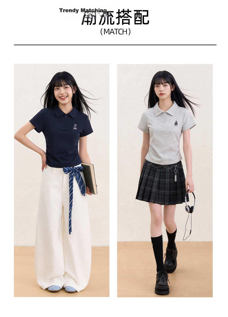 SPAO Bear Polo Collar Short Sleeve T-Shirt Women 2026 Summer Slim Fit Slimming College Style Commuter Petite Short Top 10