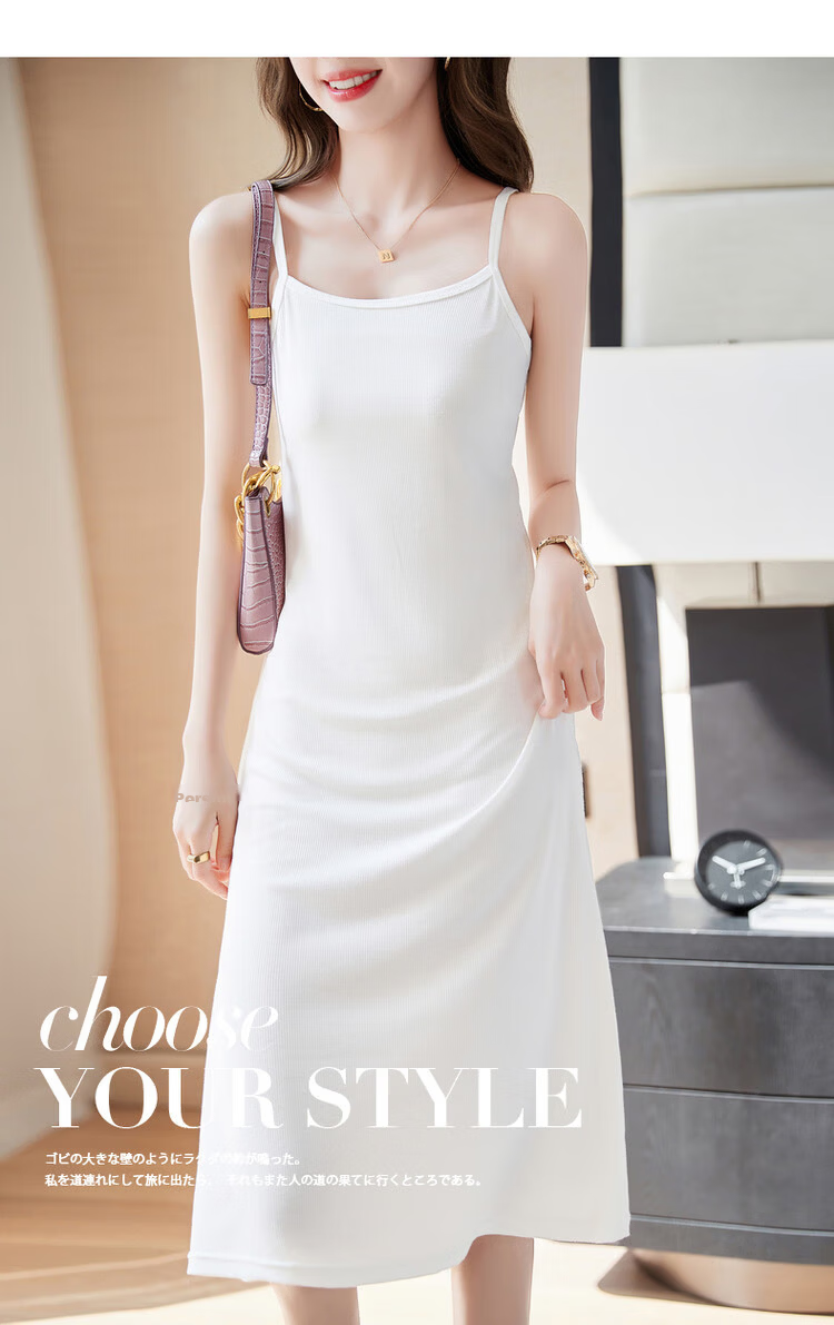 Dme Off-Shoulder U-Neck Summer Sleeveless A-Line Slightly Stretchy Vacation Style Spaghetti Strap Mid-Length Dress for Women 2