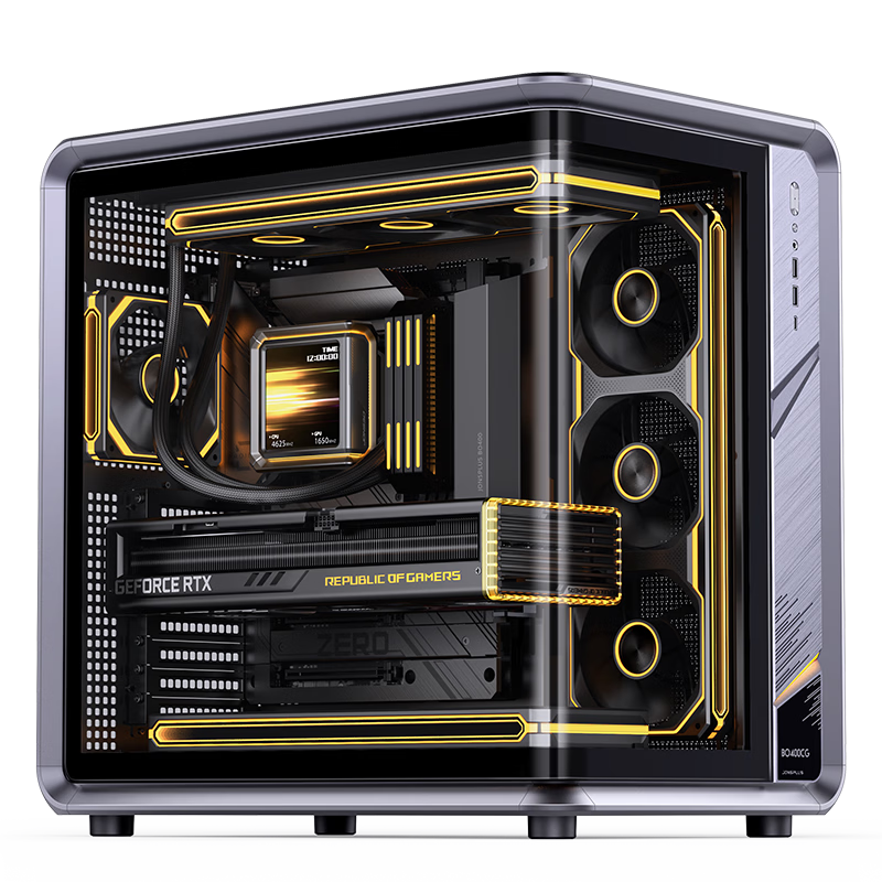 JONSBO BO400CG ATX Curved Panoramic Case (360mm Water Cooling, 5V ARGB Lighting Effects, 10 Fan Positions, Aluminum Alloy GPU Bracket)